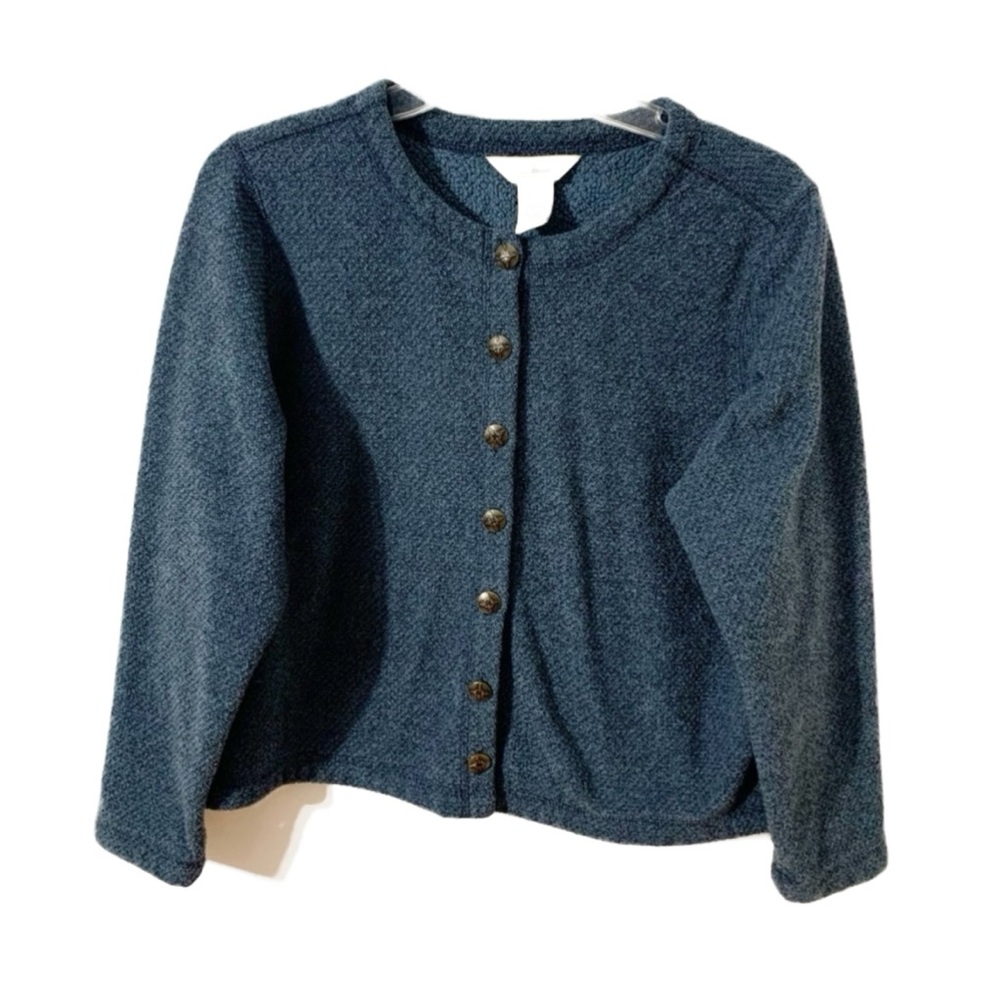 L. L. Bean Flecked Reverse Fleece Jacket Decorative Button Front Round Neckline